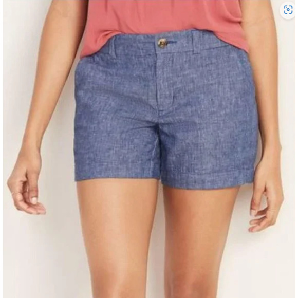 NWT New Old Navy Everyday Linen Cotton Blend Blue 5" Shorts Size 6 - Picture 2 of 9